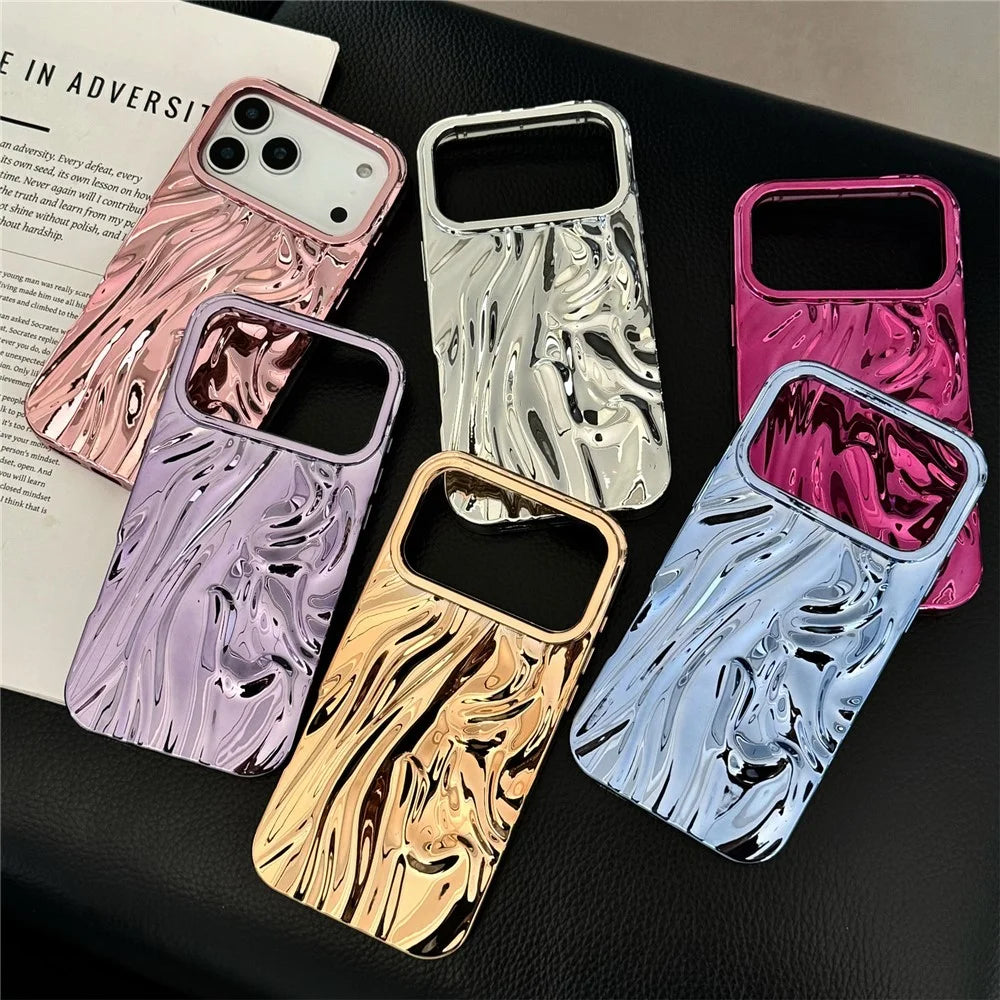 For iPhone 17 Pro Case Wrinkled Glossy Electroplated TPU Phone Back Cover - Pink - 5