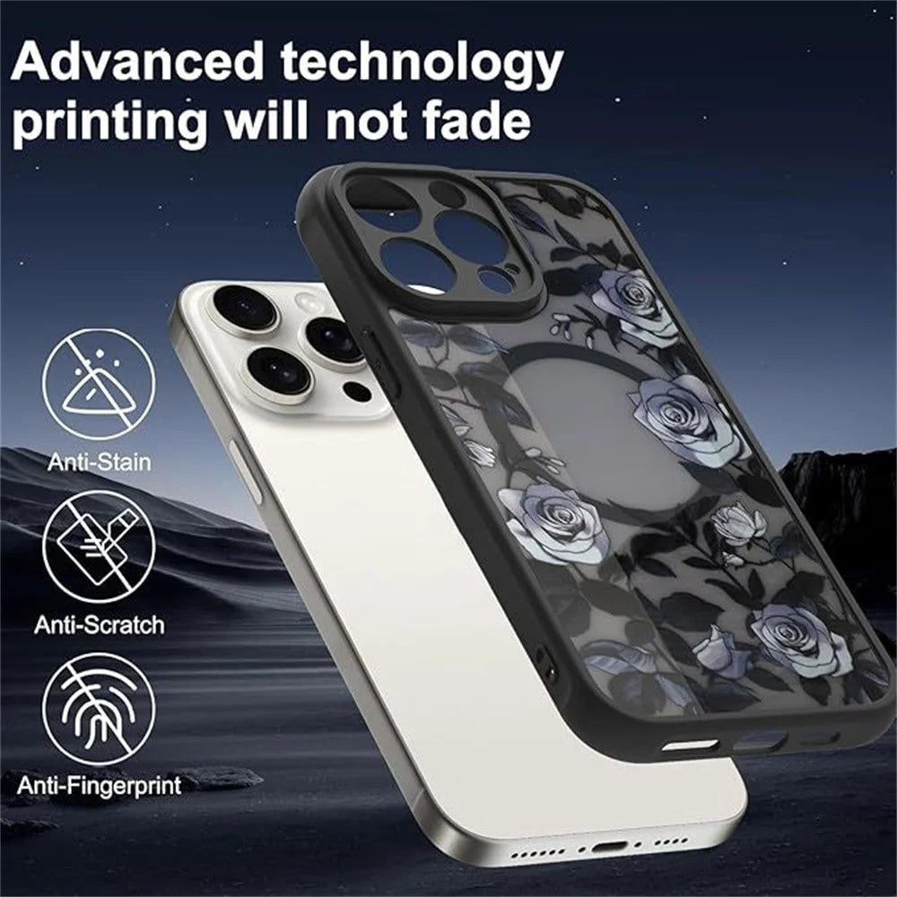 For iPhone 15 Pro Max Case Compatible with MagSafe Rose Flower Pattern PC + TPU Phone Cover - 2