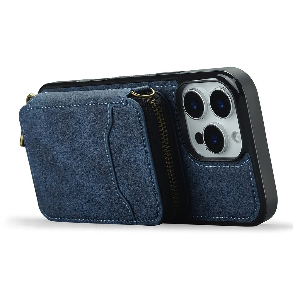 LC.IMEEKE L6 For iPhone 15 Pro Max Magnetic Case Detachable Zipper Wallet Leather Coated PC + TPU Phone Cover - Blue - 2