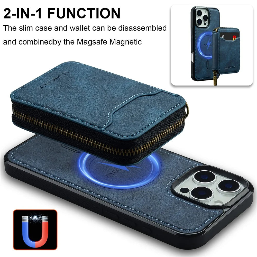 LC.IMEEKE L6 For iPhone 15 Pro Max Magnetic Case Detachable Zipper Wallet Leather Coated PC + TPU Phone Cover - Blue - 3