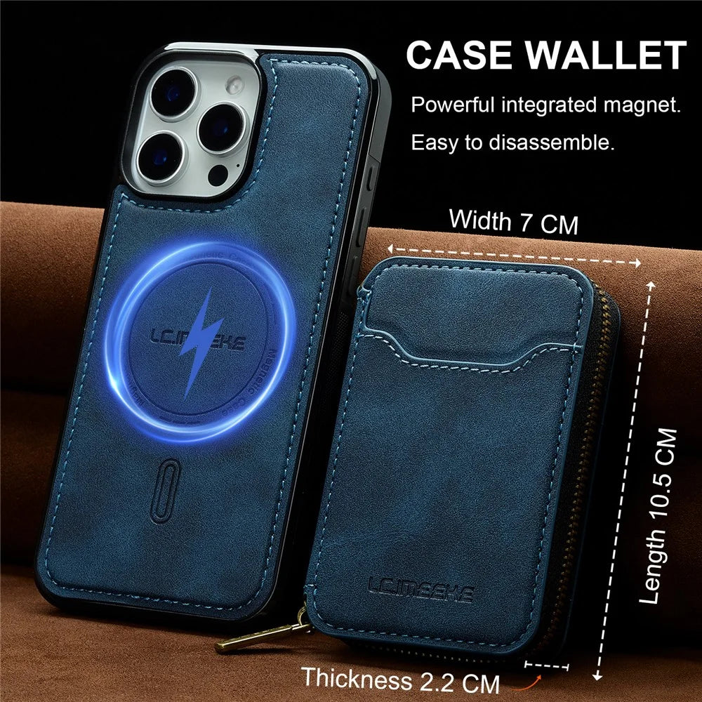LC.IMEEKE L6 For iPhone 15 Pro Max Magnetic Case Detachable Zipper Wallet Leather Coated PC + TPU Phone Cover - Blue - 5