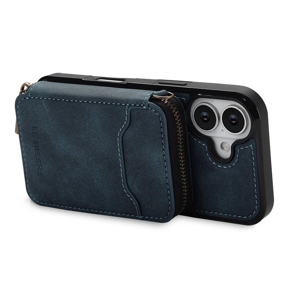 LC.IMEEKE L6 For iPhone 16 Plus Magnetic Case Detachable Zipper Wallet Leather Coated PC + TPU Phone Cover - Blue - 2