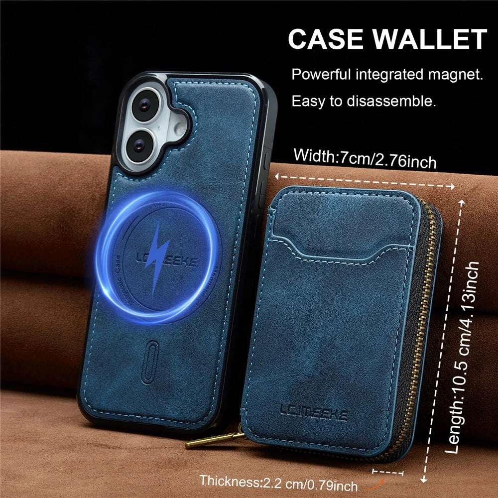 LC.IMEEKE L6 For iPhone 16 Plus Magnetic Case Detachable Zipper Wallet Leather Coated PC + TPU Phone Cover - Blue - 5