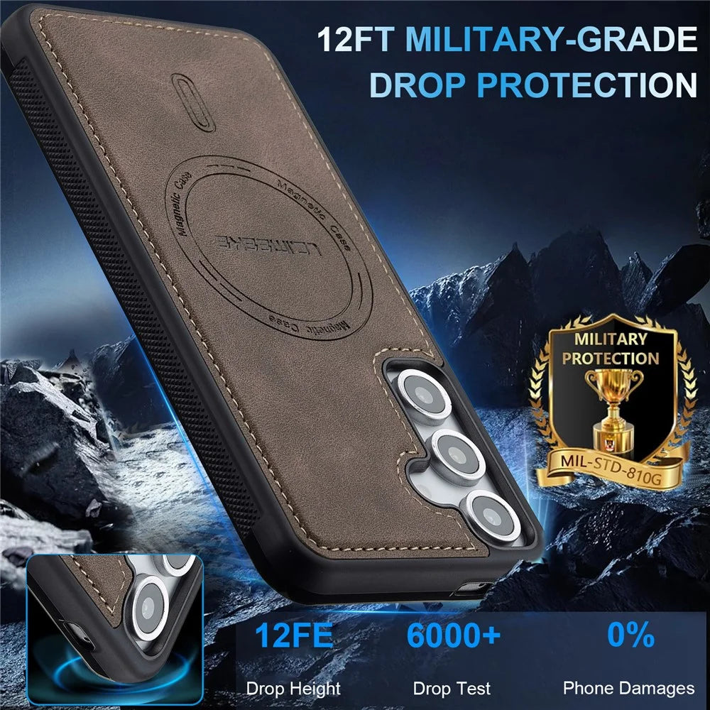 LC.IMEEKE L6 For Samsung Galaxy S25+ Magnetic Case PU Leather Coated PC TPU Phone Cover - Coffee - 2