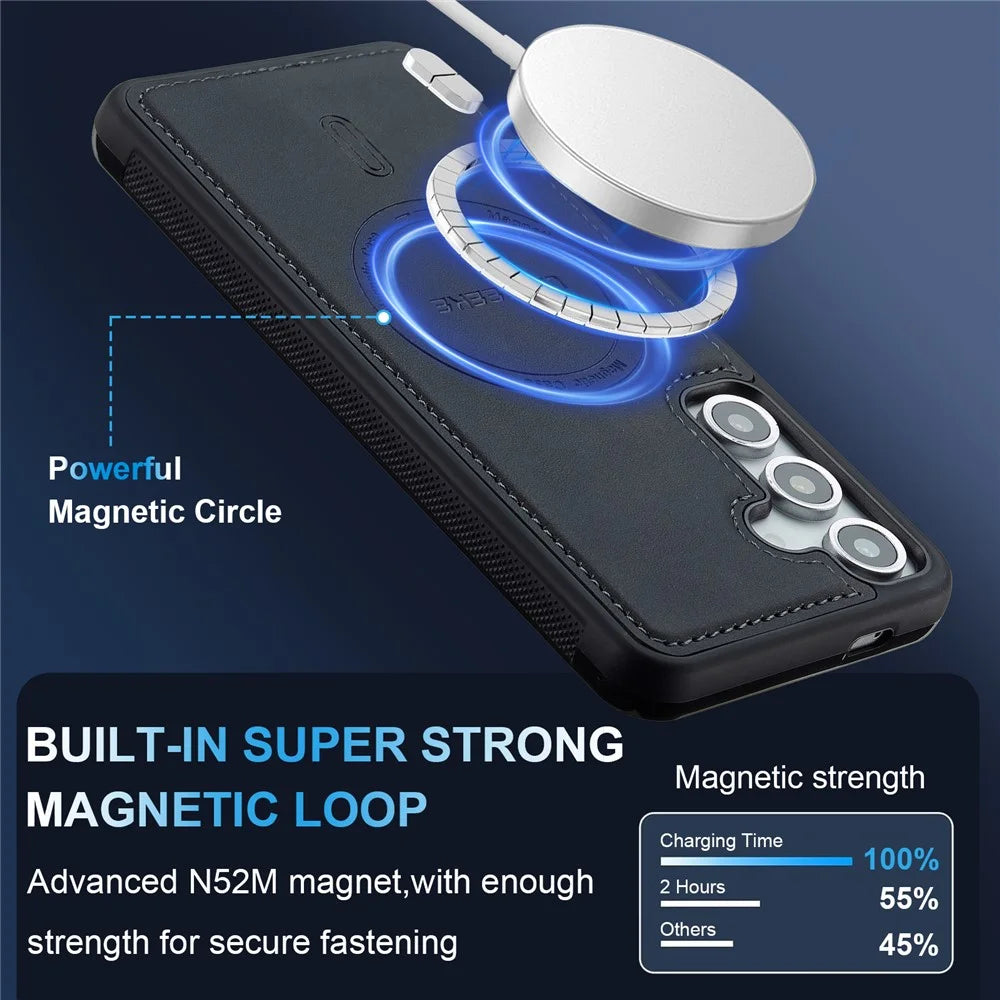 LC.IMEEKE L6 For Samsung Galaxy S24+ Case PU Leather Coated PC TPU Phone Cover Magnetic Case - Black - 2