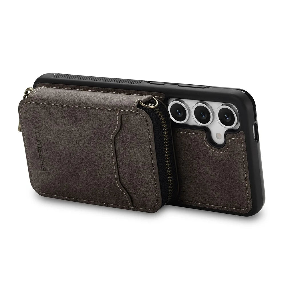 LC.IMEEKE L6 For Samsung	Galaxy S24+ Magnetic Case Detachable Zipper Wallet Leather Coated PC + TPU Phone Cover - Coffee - 2