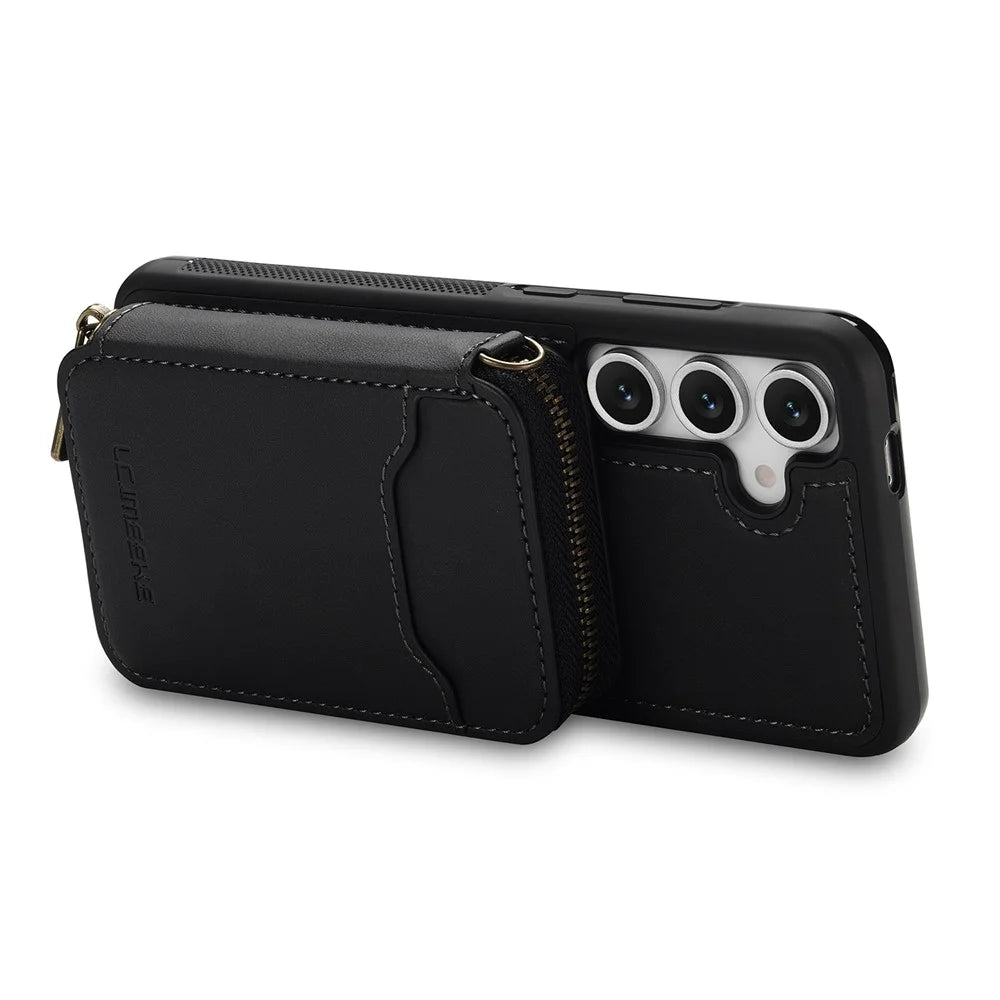 LC.IMEEKE L6 For Samsung	Galaxy S25+ Magnetic Case Detachable Zipper Wallet Leather Coated PC + TPU Phone Cover - Black - 2
