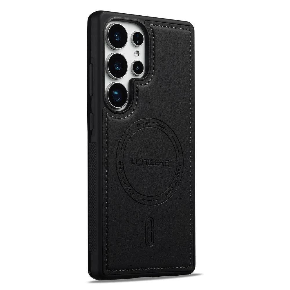 LC.IMEEKE L6 For Samsung Galaxy S24 Ultra Case PU Leather Coated PC TPU Phone Cover Magnetic Case - Black - 4
