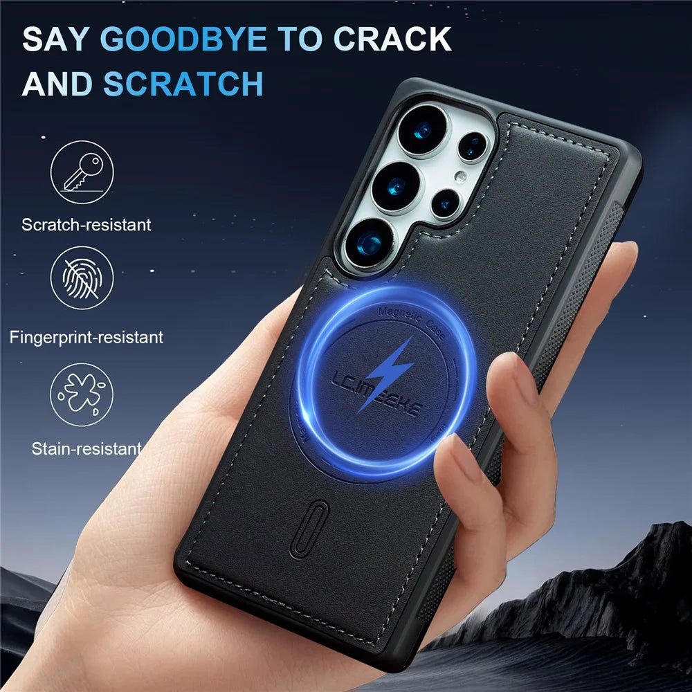 LC.IMEEKE L6 For Samsung Galaxy S24 Ultra Case PU Leather Coated PC TPU Phone Cover Magnetic Case - Black - 6
