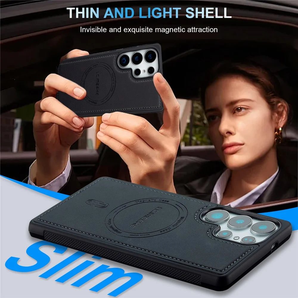 LC.IMEEKE L6 For Samsung Galaxy S24 Ultra Case PU Leather Coated PC TPU Phone Cover Magnetic Case - Black - 7