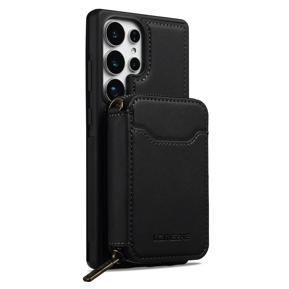 LC.IMEEKE L6 For Samsung	Galaxy S22 Ultra 5G Magnetic Case Detachable Zipper Wallet Leather Coated PC + TPU Phone Cover - Black - 3