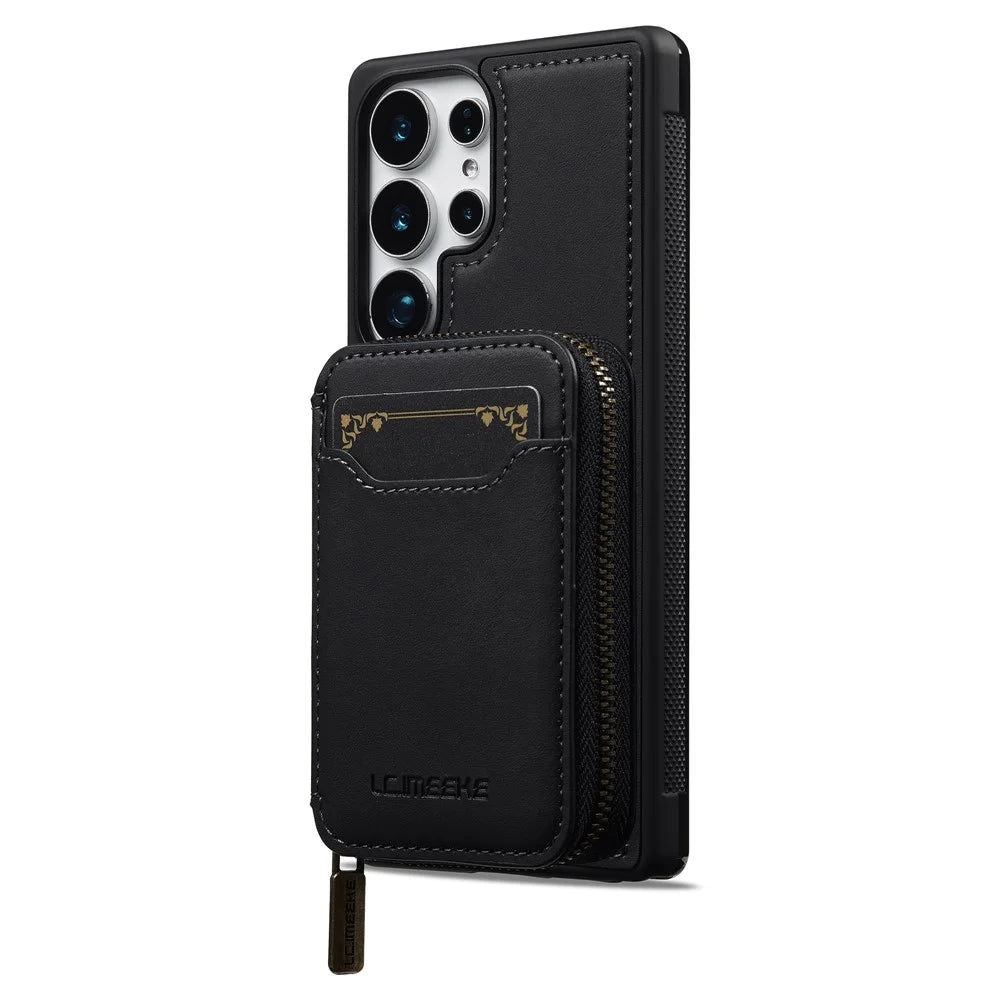 LC.IMEEKE L6 For Samsung	Galaxy S23 Ultra Magnetic Case Detachable Zipper Wallet Leather Coated PC + TPU Phone Cover - Black - 4