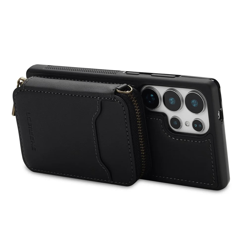 LC.IMEEKE L6 For Samsung	Galaxy S23 Ultra Magnetic Case Detachable Zipper Wallet Leather Coated PC + TPU Phone Cover - Black - 5