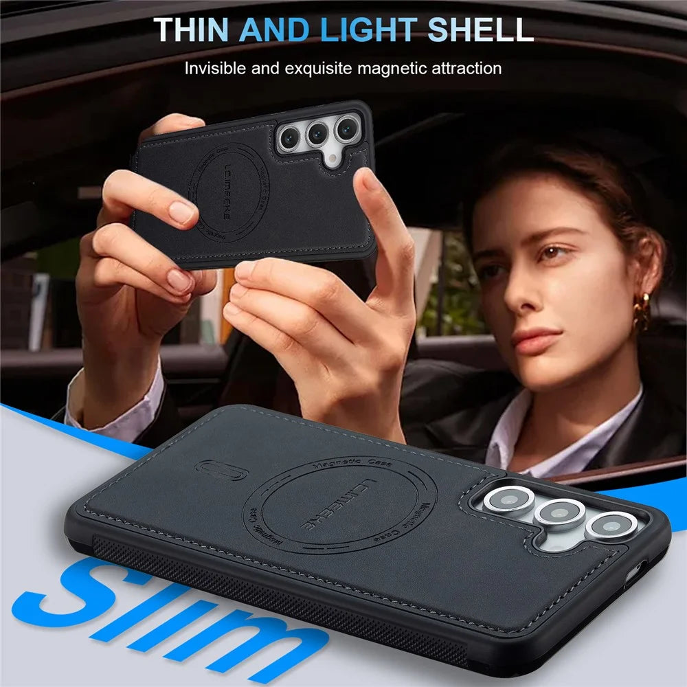 LC.IMEEKE L6 For Samsung Galaxy A35 5G Case PU Leather Coated PC TPU Phone Cover Magnetic Case - Black - 7