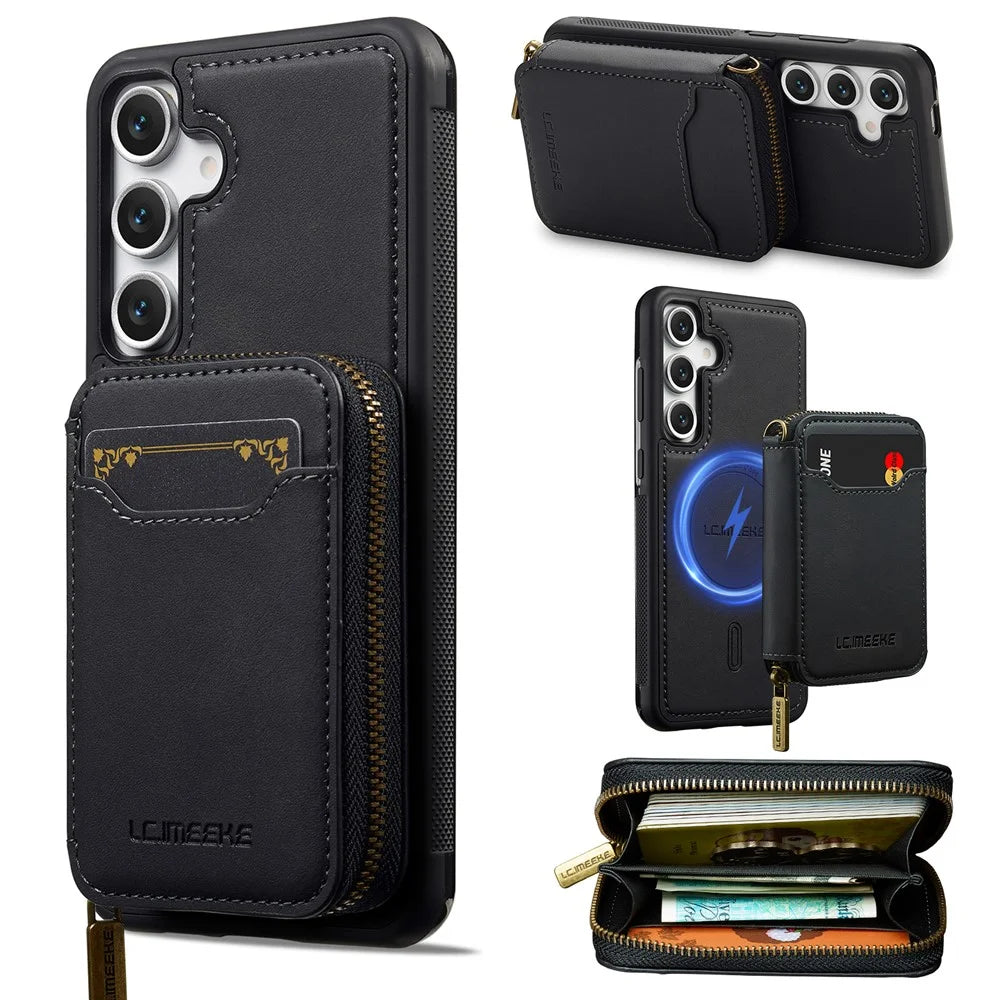 LC.IMEEKE L6 For Samsung	Galaxy A36 5G Magnetic Case Detachable Zipper Wallet Leather Coated PC + TPU Phone Cover - Black - 1