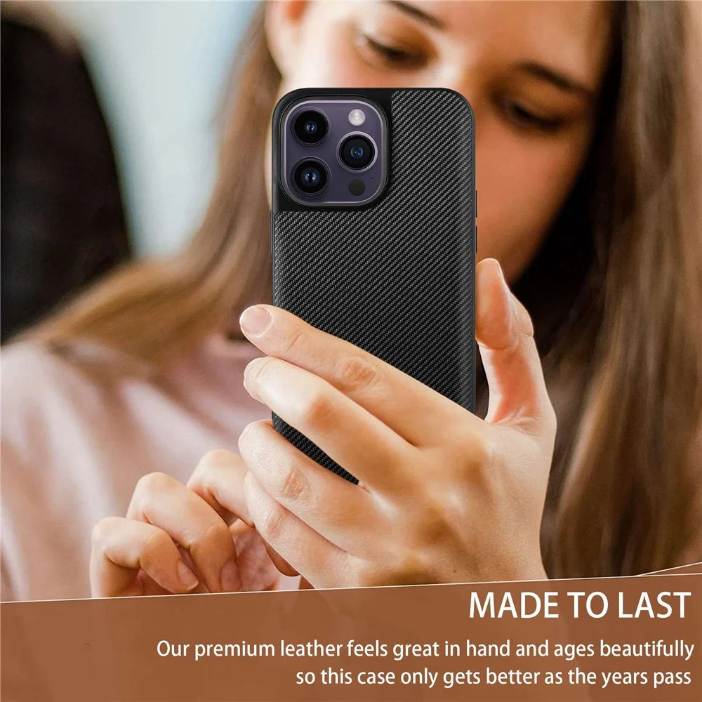 VILI TC Series Non-slip Phone Back Cover for iPhone 14 Pro, Textured Leather Coated TPU Protective Phone Case - 5