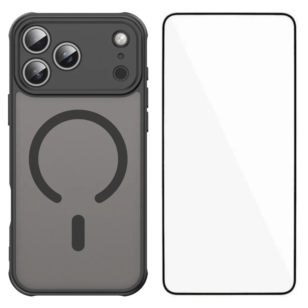 WANLONFENG For iPhone 17 Pro Max Magnetic Case with Screen Film  FD Series Skin Touch TPU + PC Phone Back Cover - Black - 1