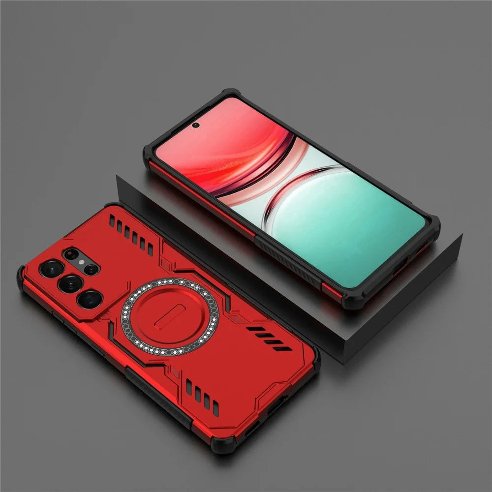 For Samsung Galaxy S21 Ultra 5G Magnetic Case Butterfly Armor Hollow Heat Dissipation PC + TPU Phone Cover - Red - 4