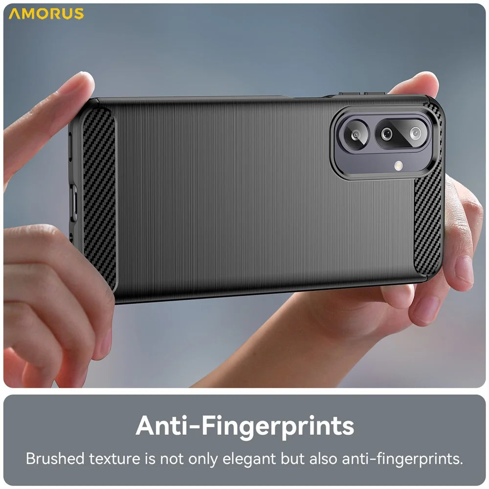 AMORUS Back Case For Samsung Galaxy F36 5G  /  M36 5G  /  F16 5G  /  M16 5G Carbon Fiber Texture Brushed Protective Phone Cover - Black - 4