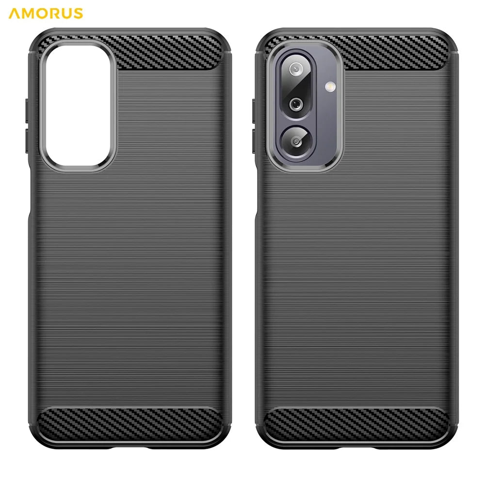 AMORUS Back Case For Samsung Galaxy F36 5G  /  M36 5G  /  F16 5G  /  M16 5G Carbon Fiber Texture Brushed Protective Phone Cover - Black - 7