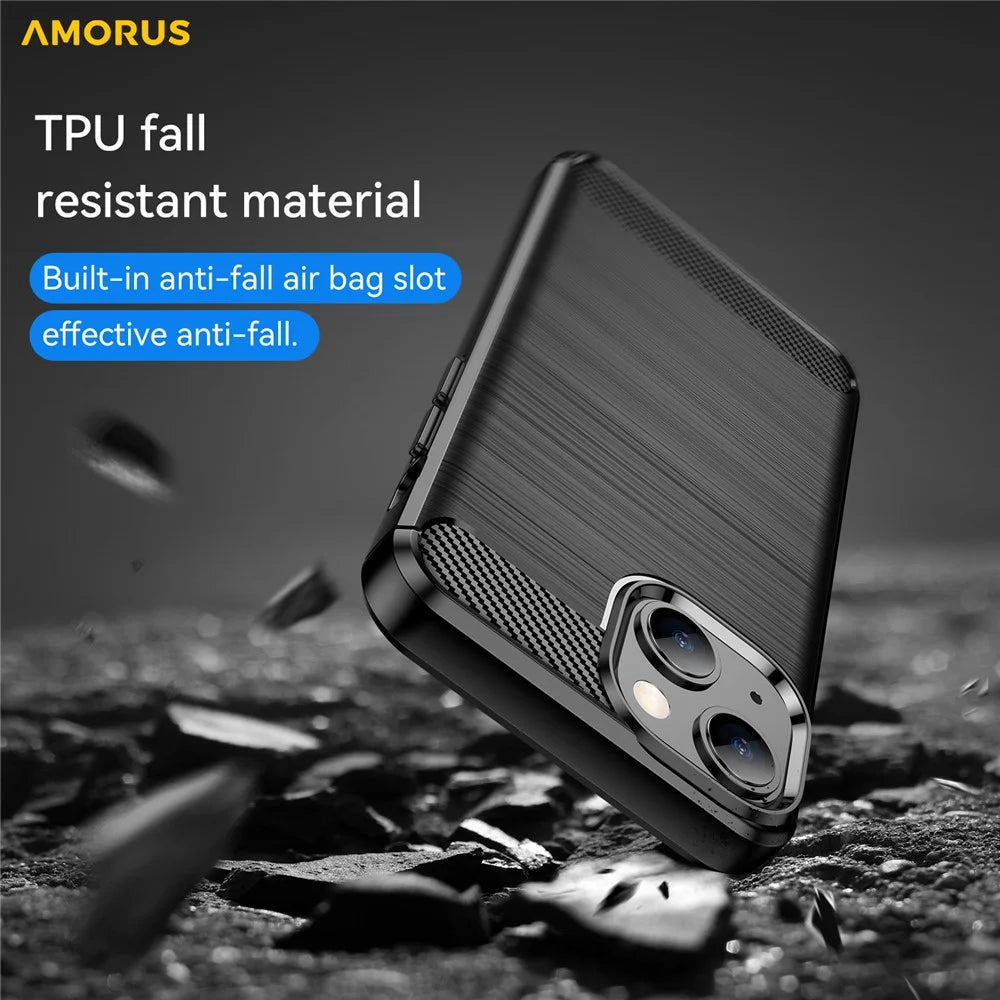 AMORUS For iPhone 13 mini Case Carbon Fiber Texture Brushed Protective Phone Cover - Black - 2