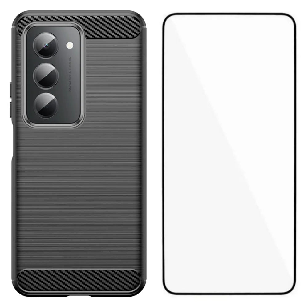 WANLONFENG For Xiaomi Redmi 15 5G (Global) (169mm) Case with Screen Film  LS Series Big Lens Hole Brushed Texture TPU Phone Cover - Black - 1