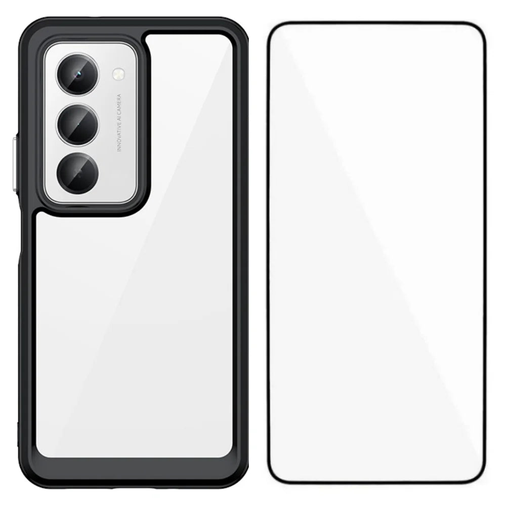 WANLONFENG For Xiaomi Redmi 15 4G (EU) (171mm) / Xiaomi Redmi 15 5G (EU) (171mm) Phone Case  XC Series TPU Acrylic Cover with Tempered Glass (Big Lens Hole) - Black - 1