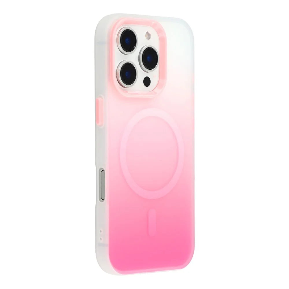 For iPhone 16 Pro Case Compatible with MagSafe Gradient Frosted Design PC + TPU Phone Cover - Pink - 1