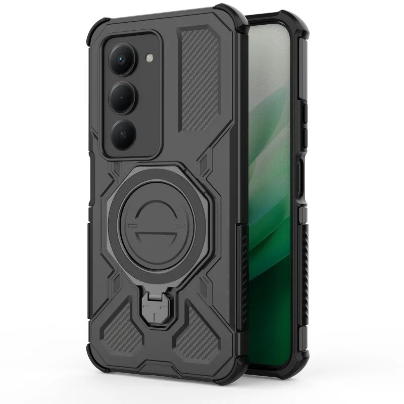 WANLONFENG For Xiaomi Redmi 15 4G (EU) (171mm) / Xiaomi Redmi 15 5G (EU) (171mm) Case Kickstand with 2Pcs Screen Film  KJ Series PC TPU Phone Cover (Big Lens Hole) - Black - 2