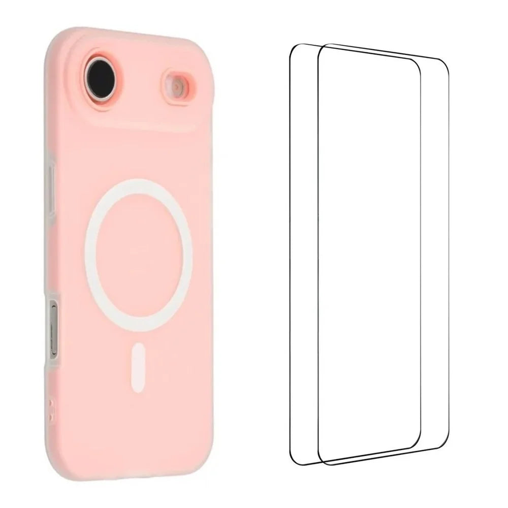 WANLONFENG ML Series For iPhone Air Magnetic Case Matte PC TPU Phone Cover with 2Pcs Screen Films - Pink - 1