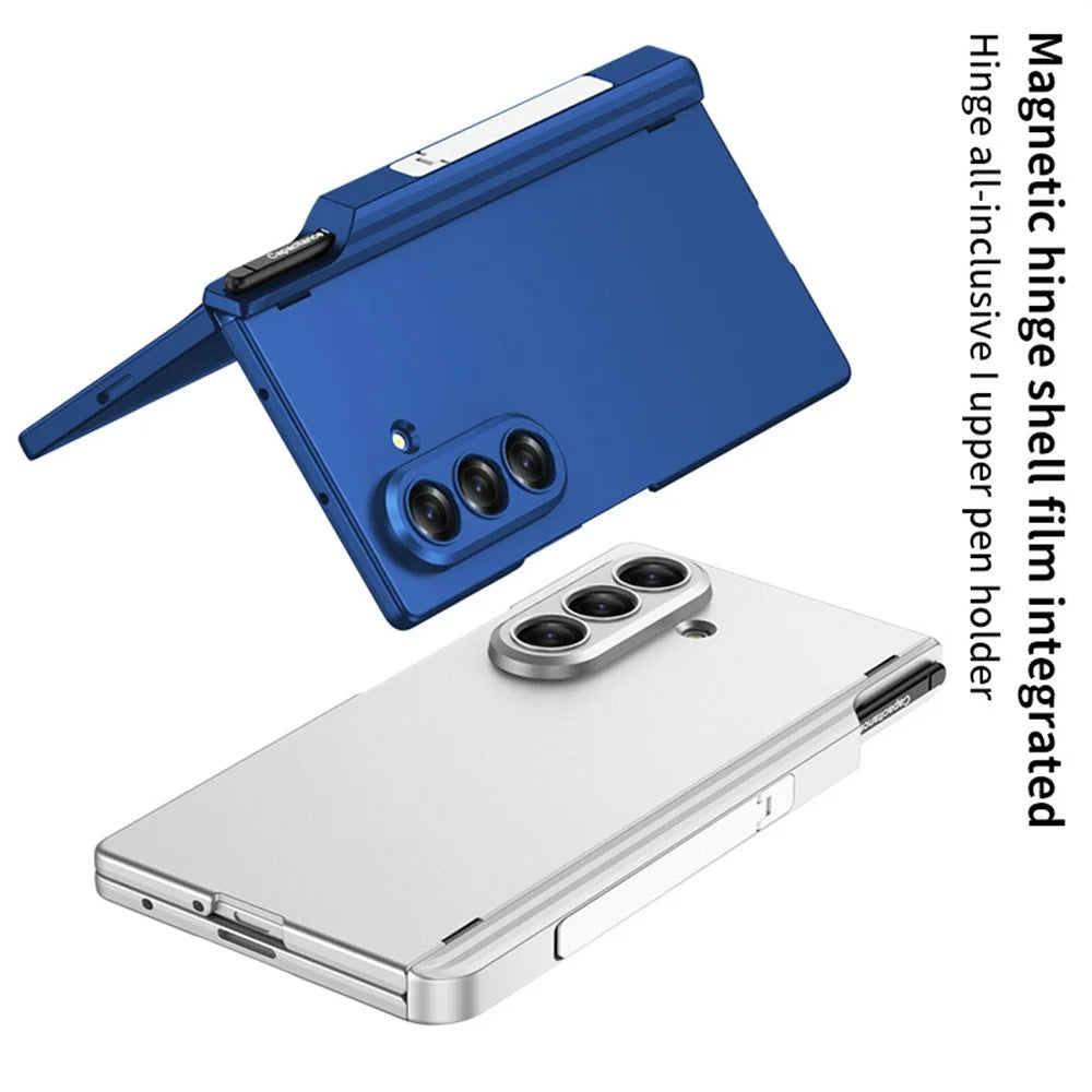 GKK For Samsung Galaxy Z Fold7 5G Case Kickstand Magnetic Hinge PC Phone Cover with Tempered Glass Film  /  Stylus - Blue - 6