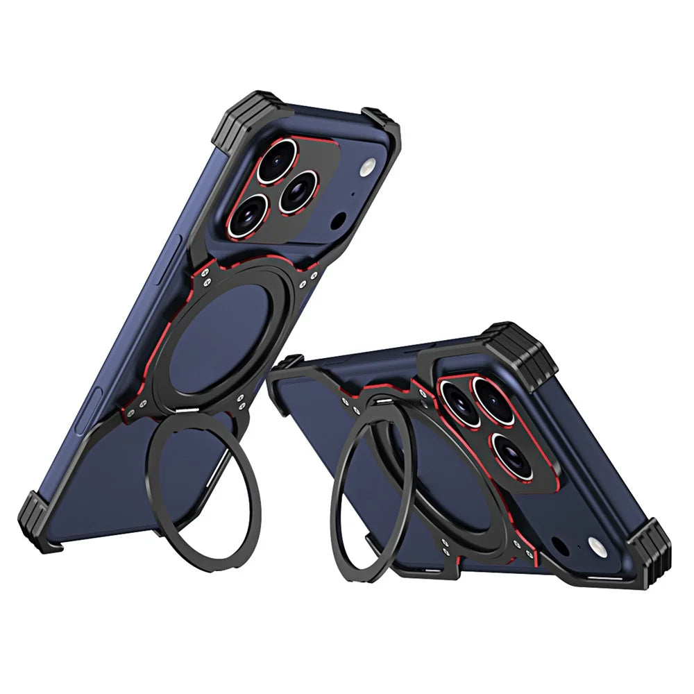 For iPhone 17 Pro Case Kickstand Metal Bumper Magnetic Phone Cover - Black  /  Red - 1