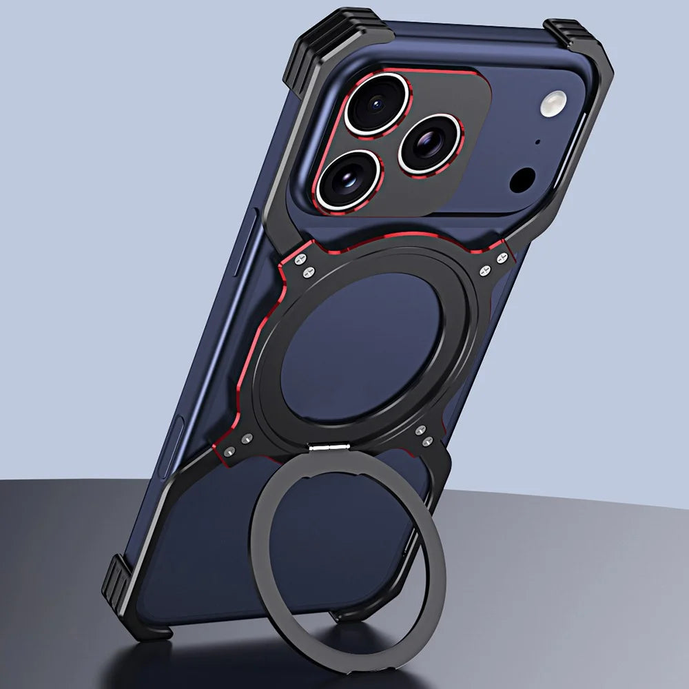 For iPhone 17 Pro Case Kickstand Metal Bumper Magnetic Phone Cover - Black  /  Red - 4