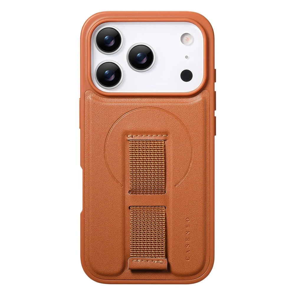 CASENEO For iPhone 17 Pro Magnetic Case Wristband PU Leather + PC Shockproof Phone Cover - Brown - 3