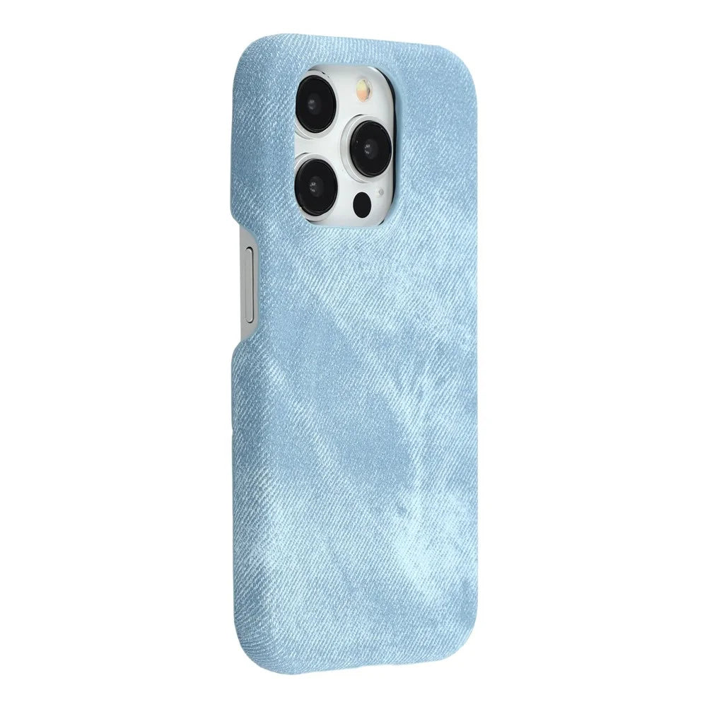 For iPhone 15 Pro Magnetic Case Denim Cloth Texture Leather + PC Shockproof Phone Cover - Baby Blue - 1