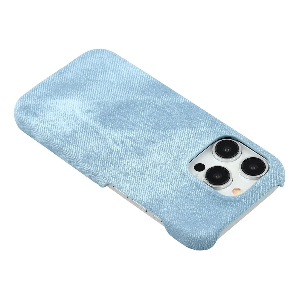 For iPhone 15 Pro Magnetic Case Denim Cloth Texture Leather + PC Shockproof Phone Cover - Baby Blue - 5