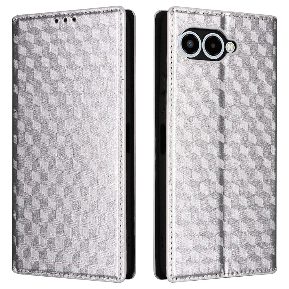 For T-Mobile REVVL 8  /  T Phone 3 Case Wallet Rhombus Imprinted Leather Phone Cover - Silver - 1
