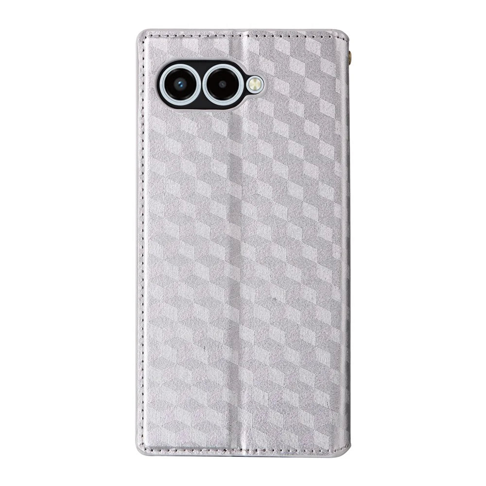 For T-Mobile REVVL 8  /  T Phone 3 Case Wallet Rhombus Imprinted Leather Phone Cover - Silver - 7
