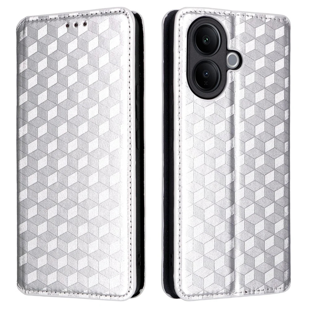 For vivo V60 Lite 4G  /  5G Case Wallet Rhombus Imprinted Leather Phone Cover - Silver - 1