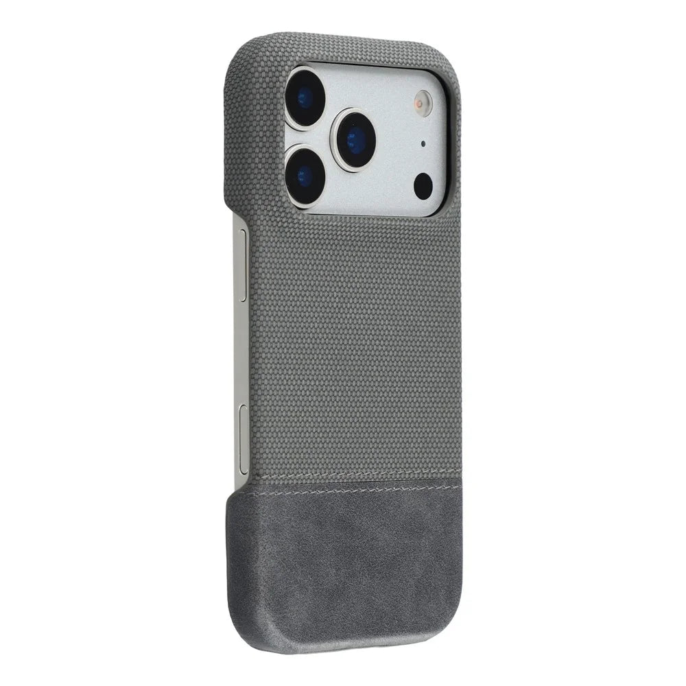 For iPhone 18 Pro Max / 17 Pro Max Case PU Leather + PC Splicing Anti-Slip Phone Cover - Grey - 1