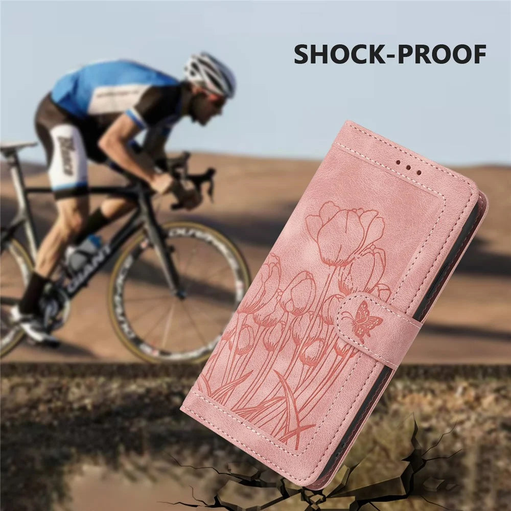 For Sony Xperia 10 VII Case Tulip Leather Phone Cover with 5 Card Slots Wallet - Pink - 5
