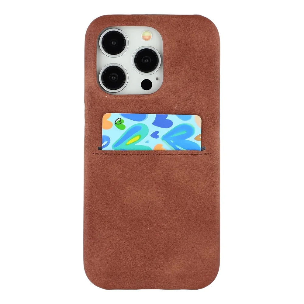 For iPhone 12 Pro Max Case Skin-Touch Leather + PC Phone Cover with Card Slot - Brown - 1