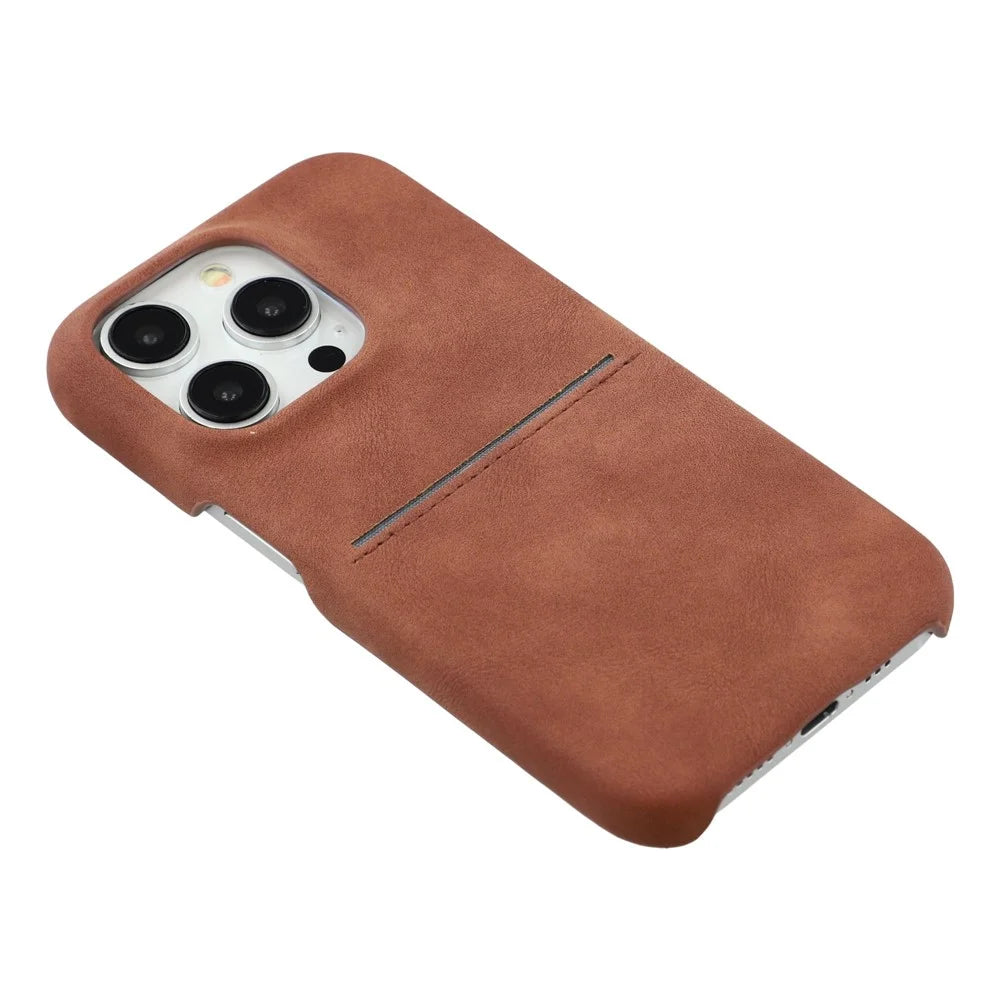 For iPhone 12 Pro Max Case Skin-Touch Leather + PC Phone Cover with Card Slot - Brown - 4