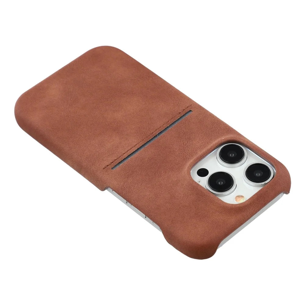 For iPhone 12 Pro Max Case Skin-Touch Leather + PC Phone Cover with Card Slot - Brown - 5