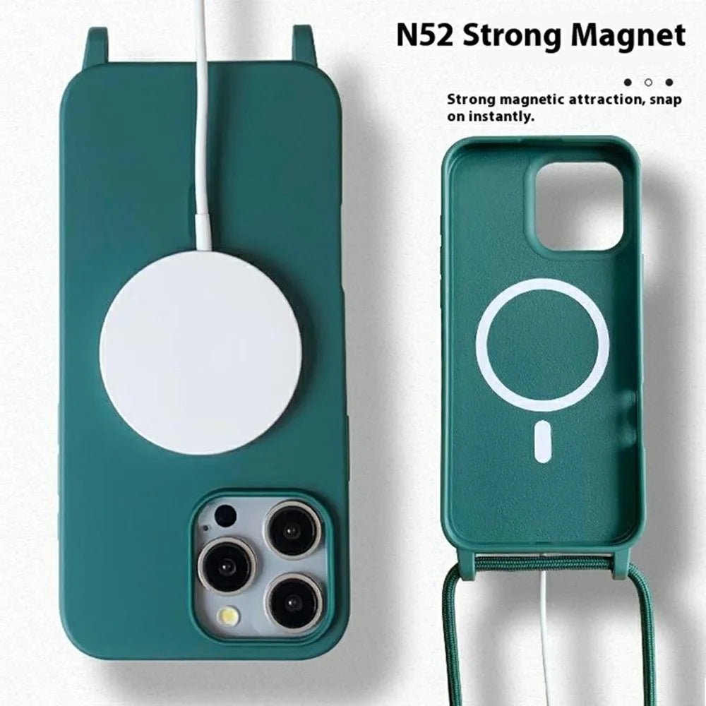 For iPhone 16 Pro Max Magnetic Case Compatible with MagSafe Soft TPU Phone Cover with Lanyard - Dark Red - 2