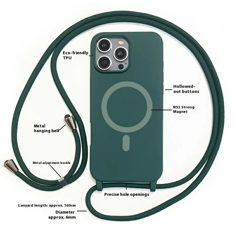 For iPhone 16 Pro Max Magnetic Case Compatible with MagSafe Soft TPU Phone Cover with Lanyard - Dark Red - 3