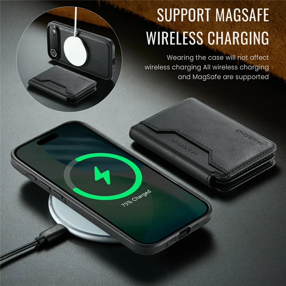 MAGKING K3 Series For iPhone Air Case Compatible with MagSafe Wallet PC + TPU + PU Phone Cover - Black - 6