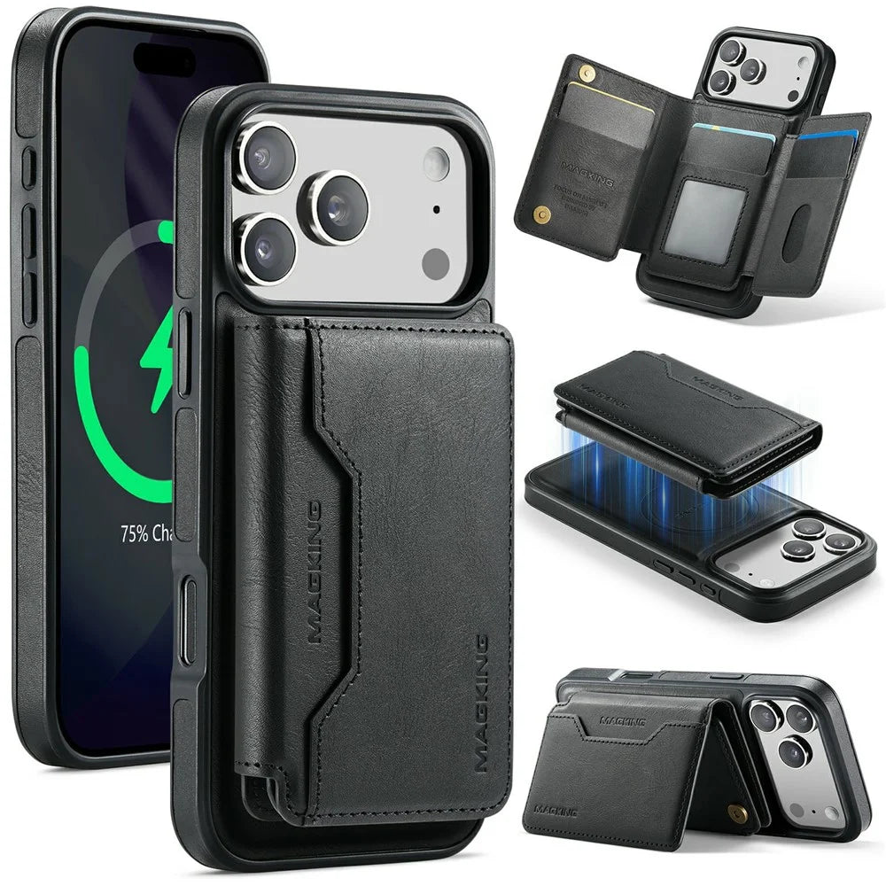 MAGKING K3 Series For iPhone 18 Pro / 17 Pro Case Compatible with MagSafe Wallet PC + TPU + PU Phone Cover - Black - 1