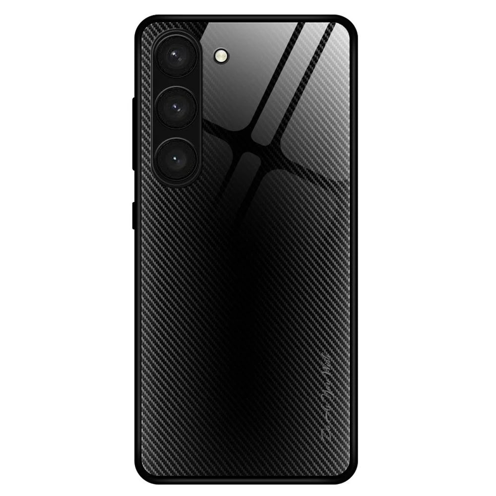 Anti-Scratch Phone Case for Samsung Galaxy S23+ Carbon Fiber Texture Phone Shell Tempered Glass+TPU Phone Cover - Black - 1