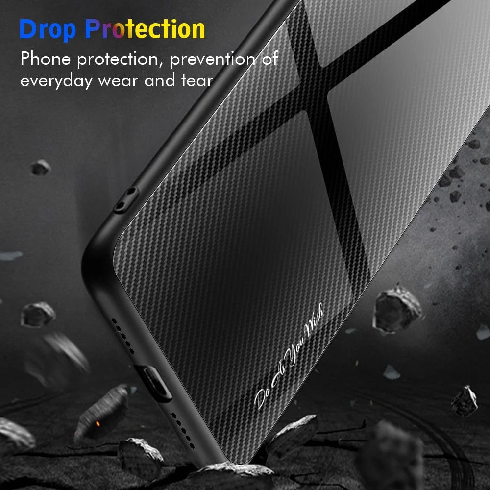 Anti-Scratch Phone Case for Samsung Galaxy S23+ Carbon Fiber Texture Phone Shell Tempered Glass+TPU Phone Cover - Black - 2